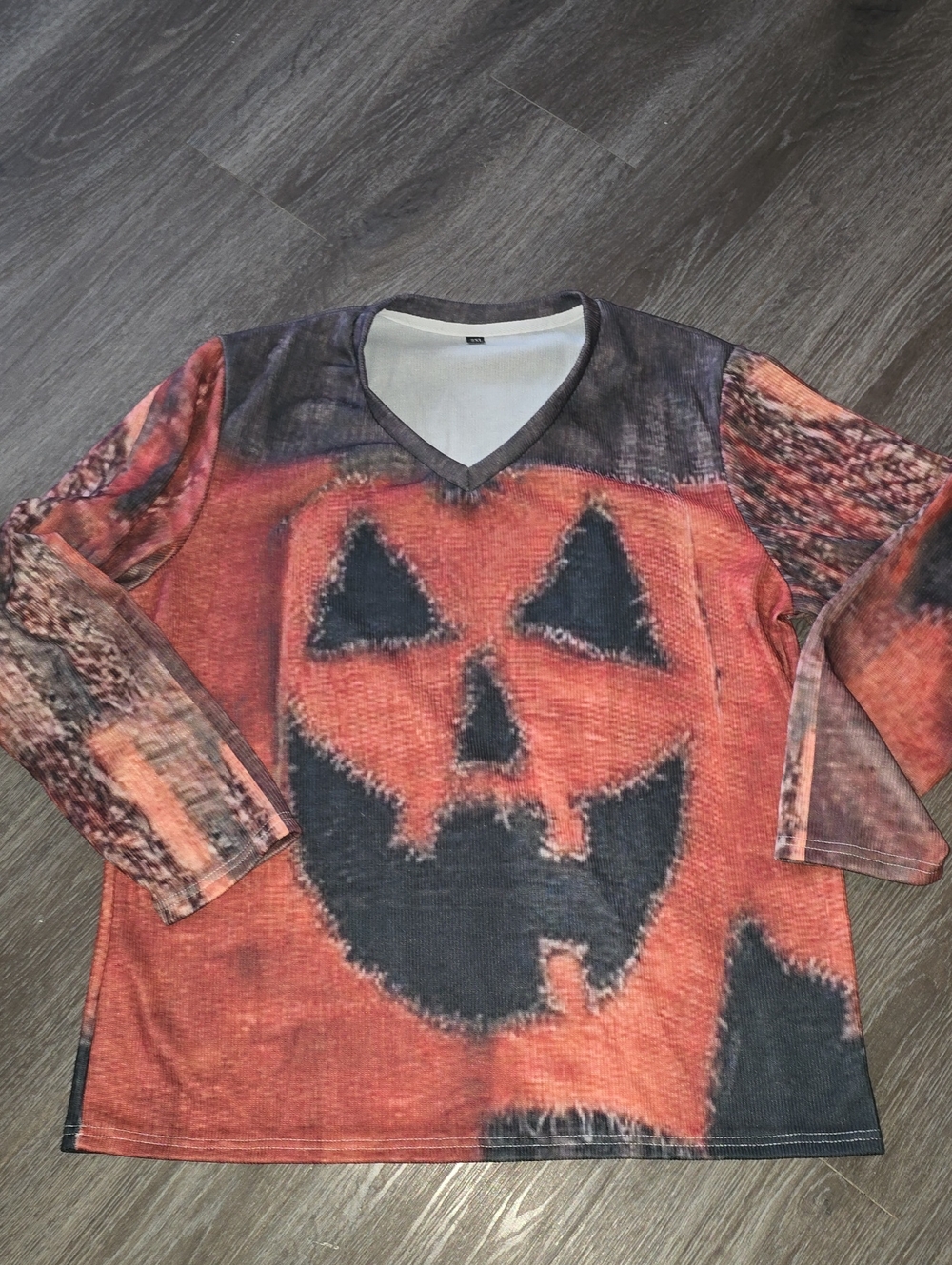 Adult Orange Pumpkin Face Long Sleeve Top